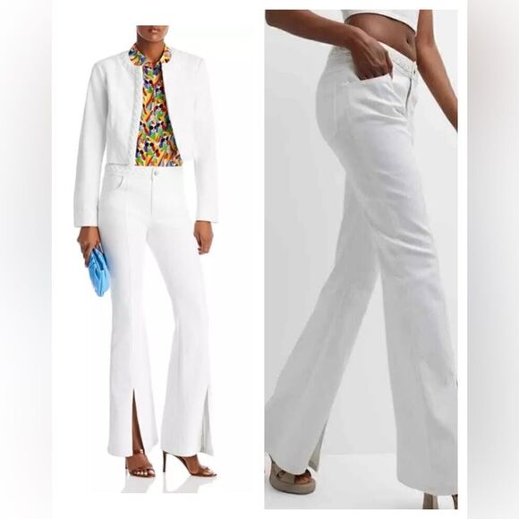 Cinq a Sept Ferna Braided White Jeans Women 10 High Waist Flared Split Hem $325 - Picture 1 of 13